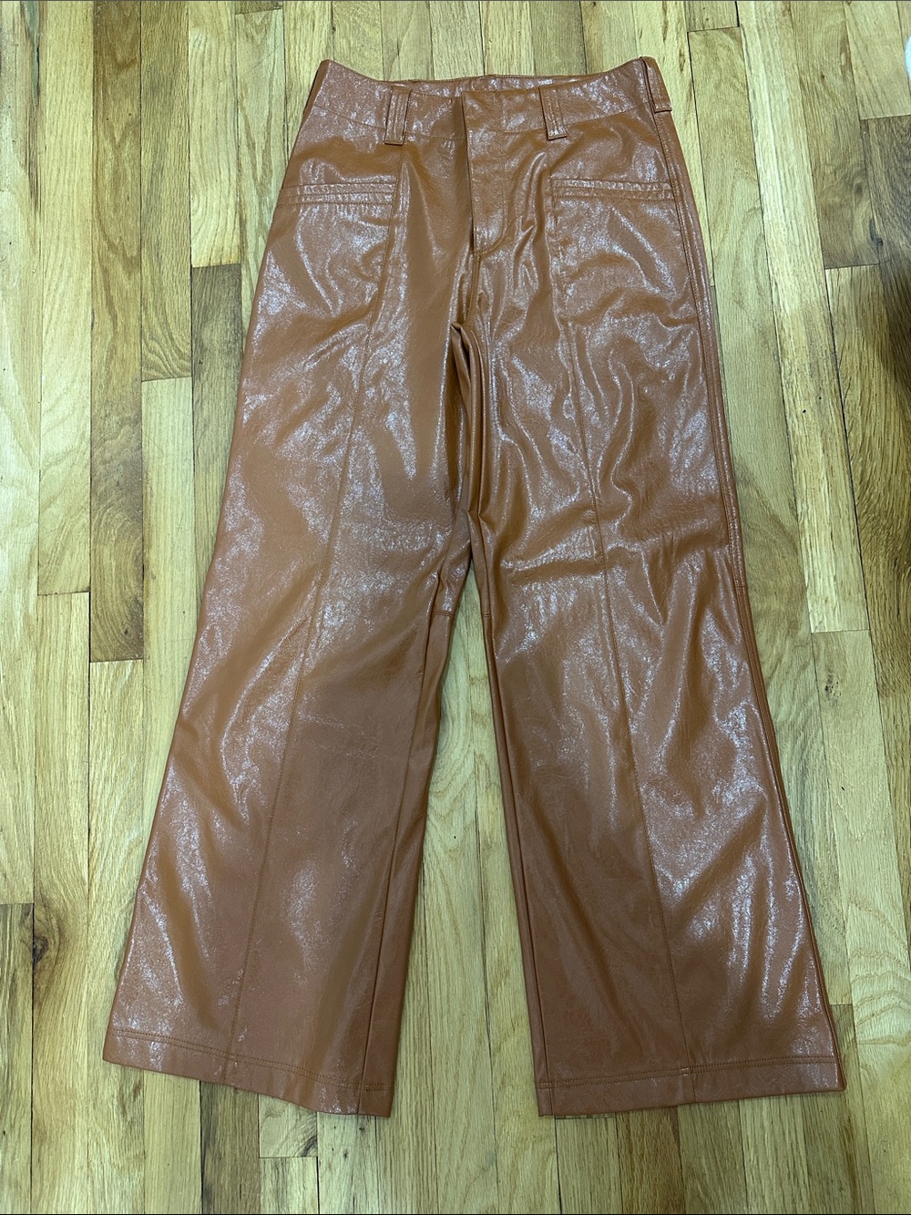Free People Shiny Cognac Faux Leather Pants